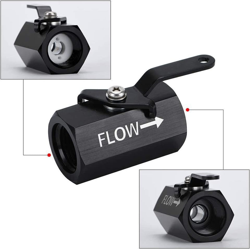 DURAFORCE AN10 10AN Male Aluminum Inline Fuel Shut Off Valve w/ Cable Lever Black
