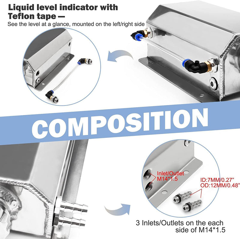DURAFORCE Universal 2L Aluminum Coolant Radiator Overflow Reservoir Expansion Tank NEW