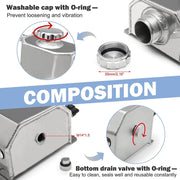 DURAFORCE Universal 2L Aluminum Coolant Radiator Overflow Reservoir Expansion Tank NEW