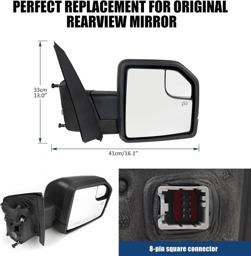 DURAFORCE Passenger Right Side Door Mirror Power + Lamp 8 Pins For 15-20 Ford F-150