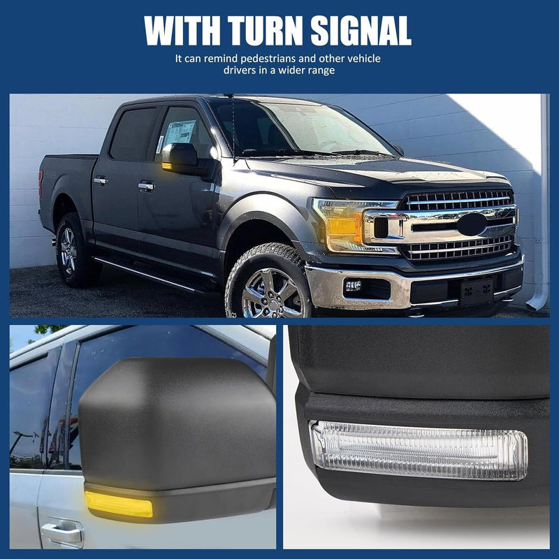 DURAFORCE Passenger Right Side Door Mirror Power + Lamp 8 Pins For 15-20 Ford F-150