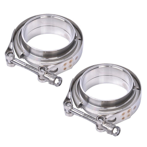 DURAFORCE 4" Inches V-Band Flange&Clamp Kit Male/Female With Ridge Exhaust Stainless 2 Pcs
