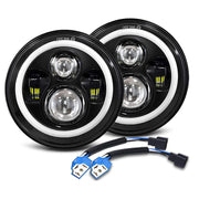 DURAFORCE Pair 7" Inch Round LED Headlights Halo Angel Eyes For Jeep Wrangler JK LJ TJ CJ
