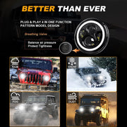 DURAFORCE Pair 7" Inch Round LED Headlights Halo Angel Eyes For Jeep Wrangler JK LJ TJ CJ