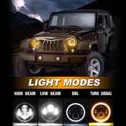 DURAFORCE Pair 7" Inch Round LED Headlights Halo Angel Eyes For Jeep Wrangler JK LJ TJ CJ