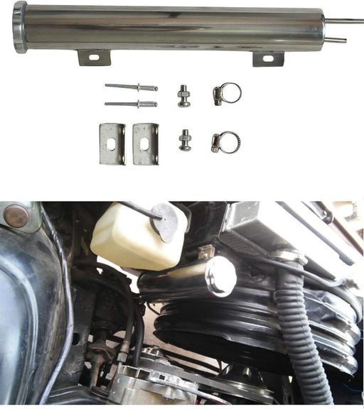 DURAFORCE 2" x 15" Polished STAINLESS Steel Radiator Overflow Tank Universal