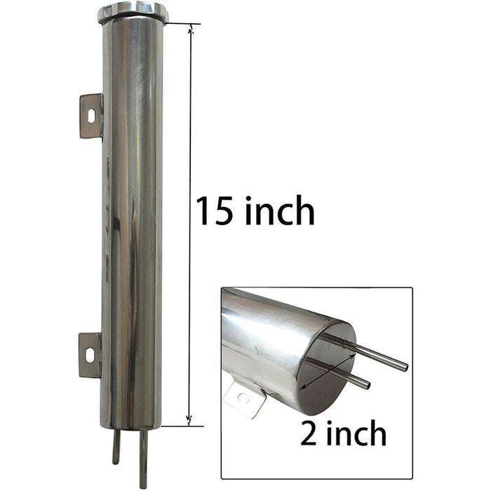 DURAFORCE 2" x 15" Polished STAINLESS Steel Radiator Overflow Tank Universal