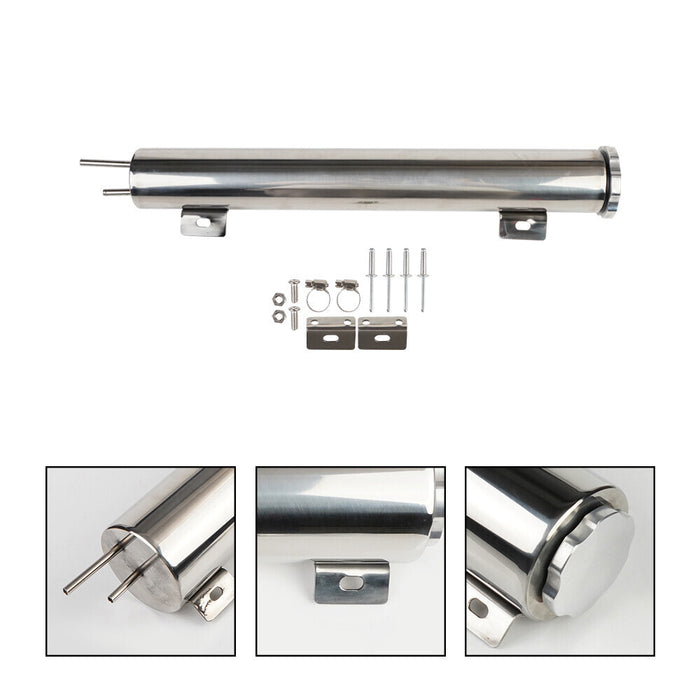 DURAFORCE 2" x 15" Polished STAINLESS Steel Radiator Overflow Tank Universal