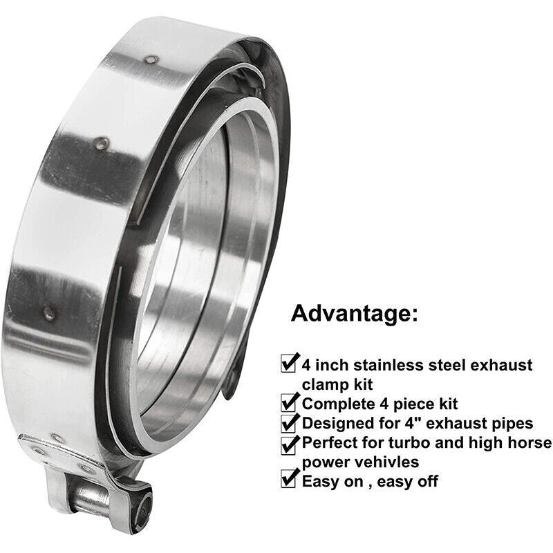 DURAFORCE 4X 4'' Inch Mild Steel V-Band Clamp Flange Kit Male/Female For Turbo Exhaust