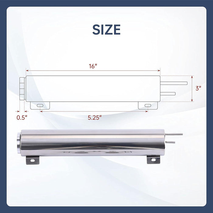 DURAFORCE 3 X 16 Radiator Coolant Over Flow Tank Can Polished Stainless Steel 50 3'' X 16'