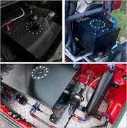 DURAFORCE 8 GALLON BLACK ALUMINUM FUEL CELL GAS TANK+CAP+LEVEL SENDER+STEEL FUEL LINE KIT
