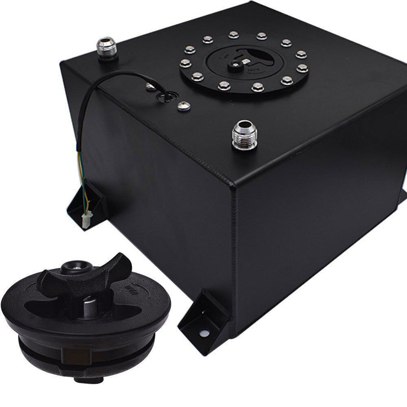 DURAFORCE 8 GALLON BLACK ALUMINUM FUEL CELL GAS TANK+CAP+LEVEL SENDER+STEEL FUEL LINE KIT