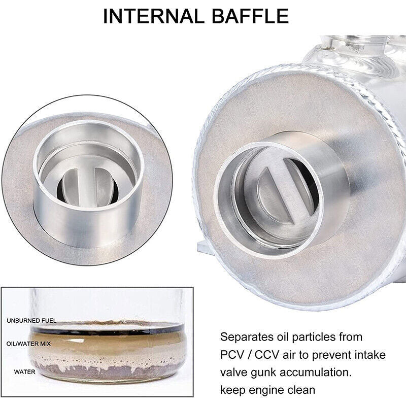 DURAFORCE Enigne Aluminum 10AN Oil Catch Can Reservoir Tank W/ Breather Filter Baffled