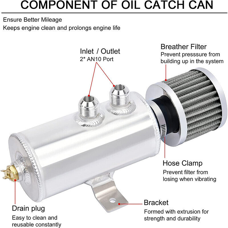 DURAFORCE Enigne Aluminum 10AN Oil Catch Can Reservoir Tank W/ Breather Filter Baffled