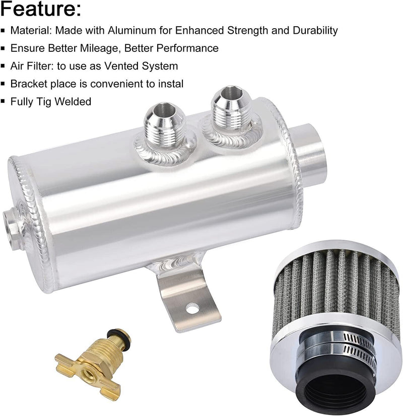DURAFORCE Enigne Aluminum 10AN Oil Catch Can Reservoir Tank W/ Breather Filter Baffled