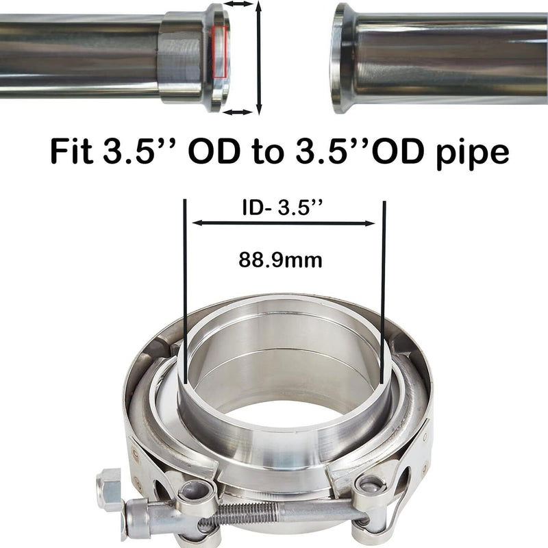 DURAFORCE 2PC 3.5'' Mild Steel Exhaust V-Band Clamp with Male Female Flanges 3.5 Inch