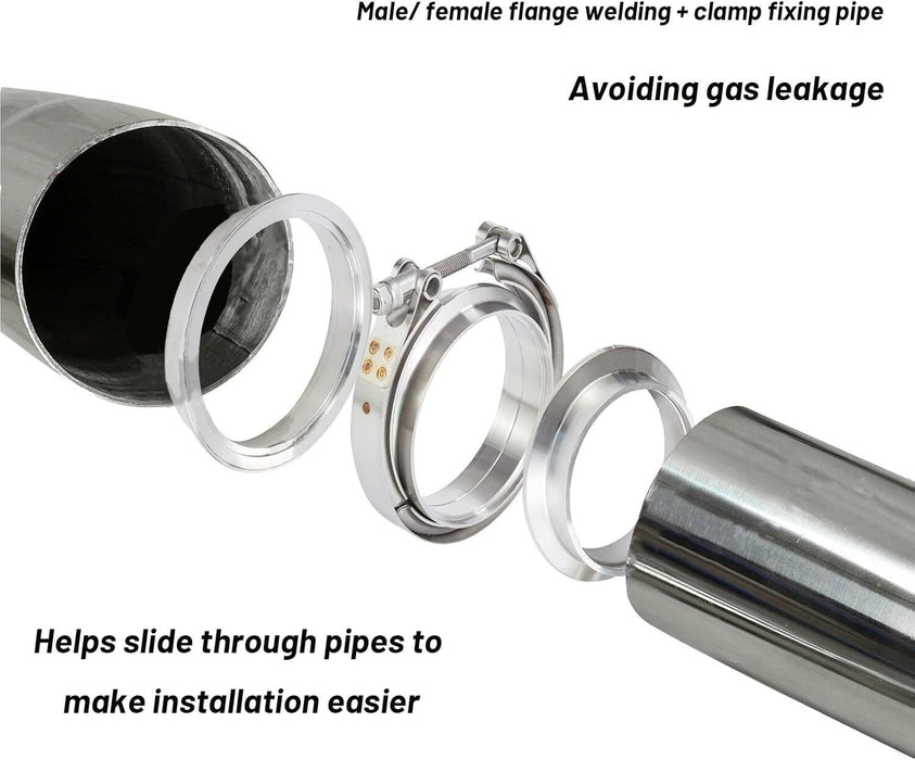 DURAFORCE 2PC 3.5'' Mild Steel Exhaust V-Band Clamp with Male Female Flanges 3.5 Inch