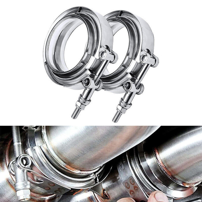 DURAFORCE 2PC 3.5'' Mild Steel Exhaust V-Band Clamp with Male Female Flanges 3.5 Inch