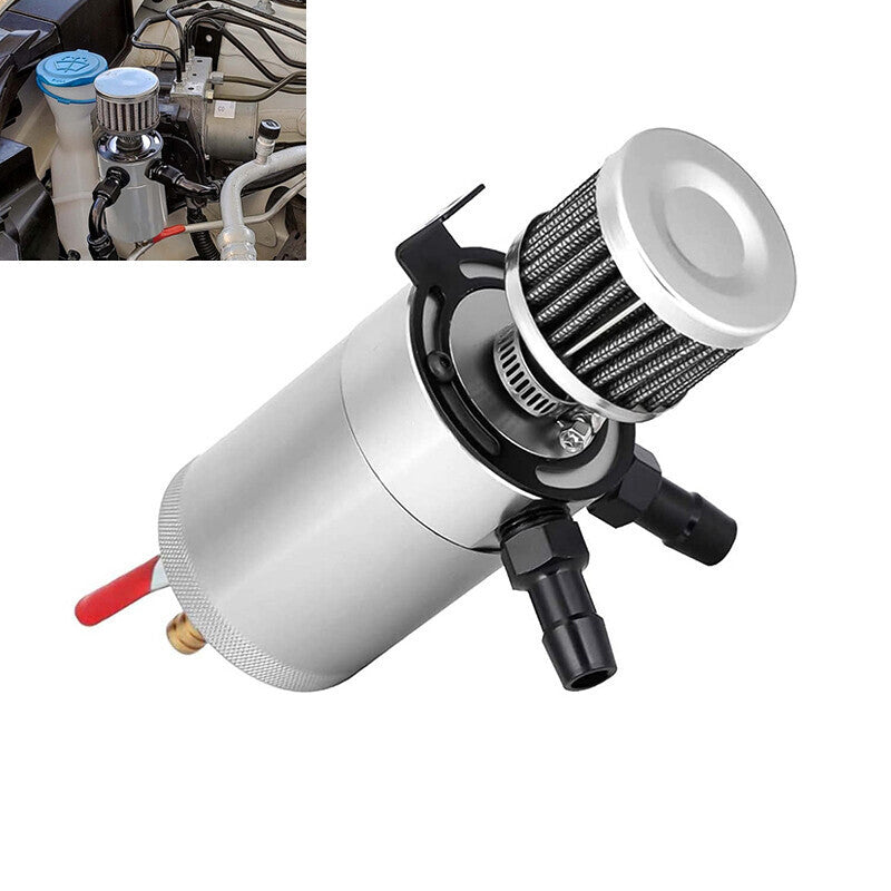DURAFORCE Oil Catch Can Tank 2-Port Baffled Reservoir with Drain Valve Breather Universal