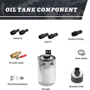 DURAFORCE Oil Catch Can Tank 2-Port Baffled Reservoir with Drain Valve Breather Universal