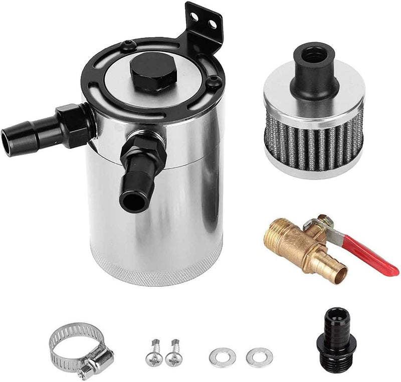 DURAFORCE Oil Catch Can Tank 2-Port Baffled Reservoir with Drain Valve Breather Universal
