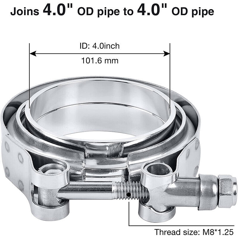 DURAFORCE 4" Inches V-Band Flange&Clamp Kit Male/Female With Ridge Exhaust Steel 2 Pcs