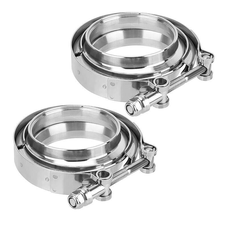 DURAFORCE 4" Inches V-Band Flange&Clamp Kit Male/Female With Ridge Exhaust Steel 2 Pcs