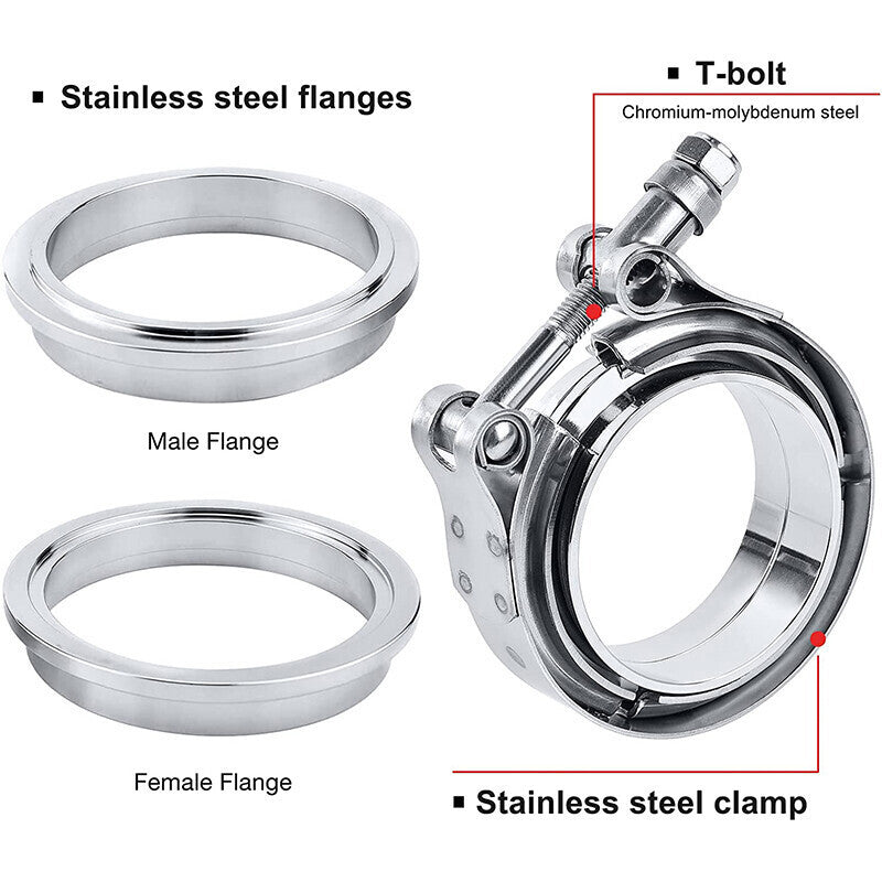 DURAFORCE 4" Inches V-Band Flange&Clamp Kit Male/Female With Ridge Exhaust Steel 2 Pcs