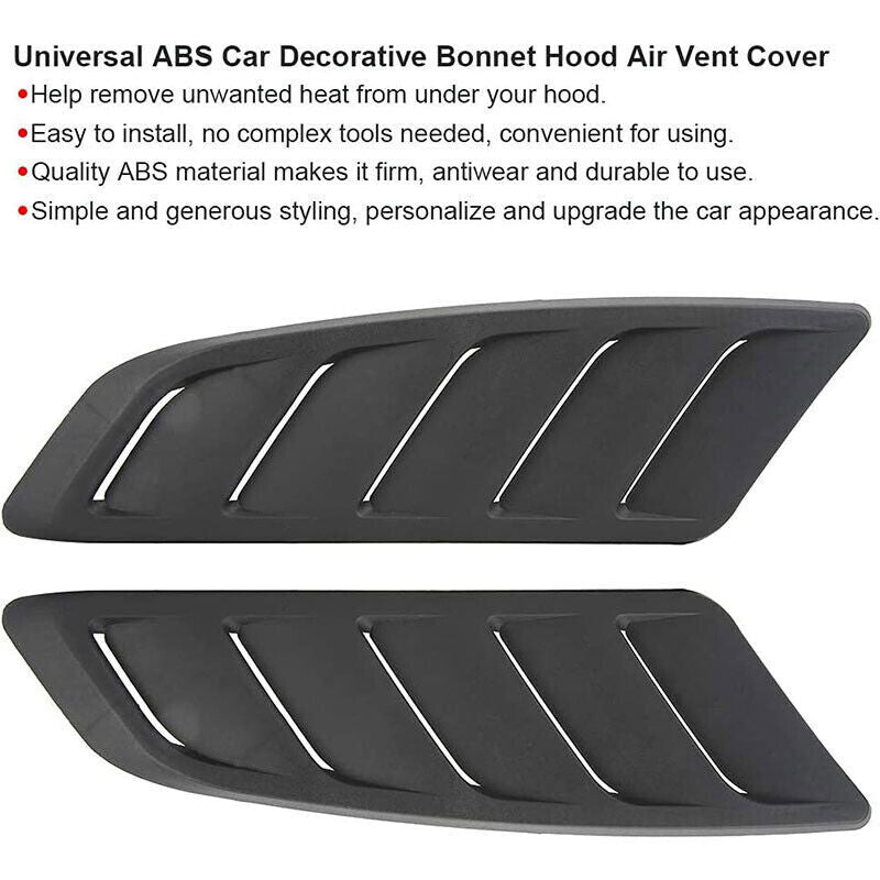 DURAFORCE US Car Hood Vent Scoop Air Flow Intake Louvers Cooling Bonnet Vent Cover Trims×2