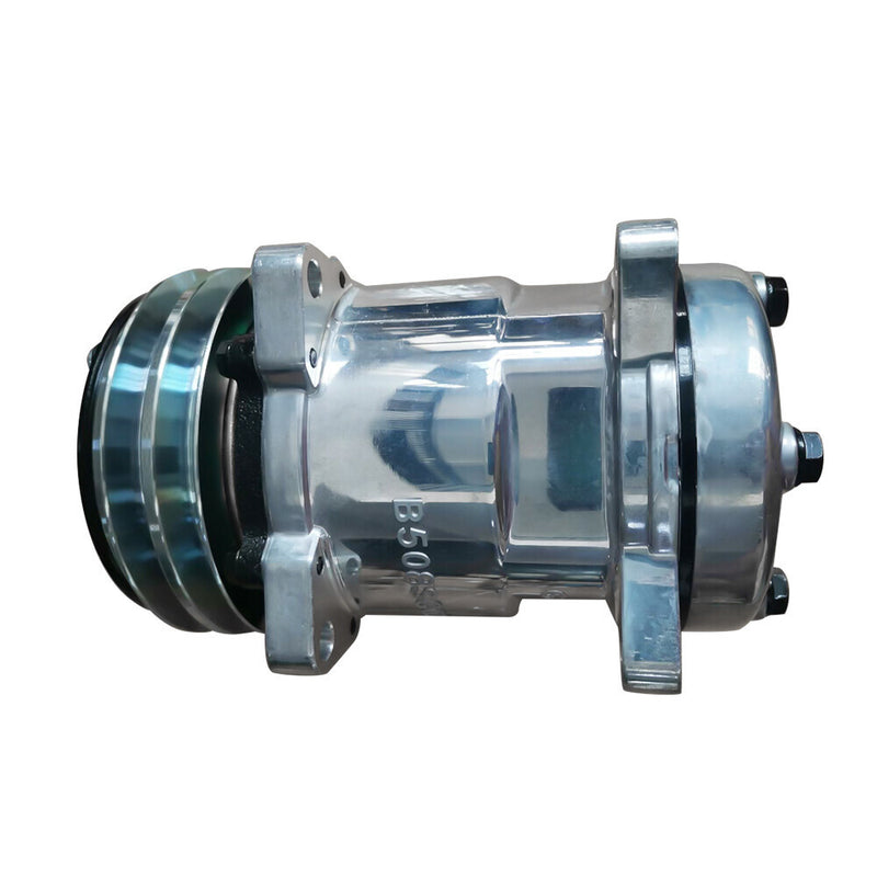 DURAFORCE A/C Compressor w/ 2-Groove Pulley for Sanden 508 Style V-Belt Chrome Aluminum