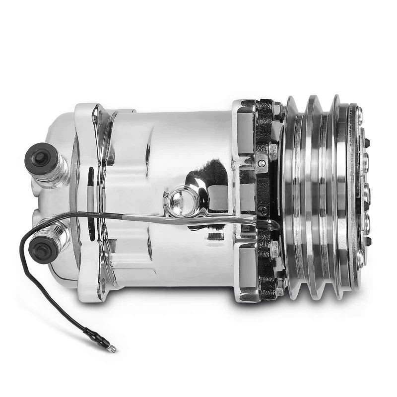 DURAFORCE A/C Compressor w/ 2-Groove Pulley for Sanden 508 Style V-Belt Chrome Aluminum