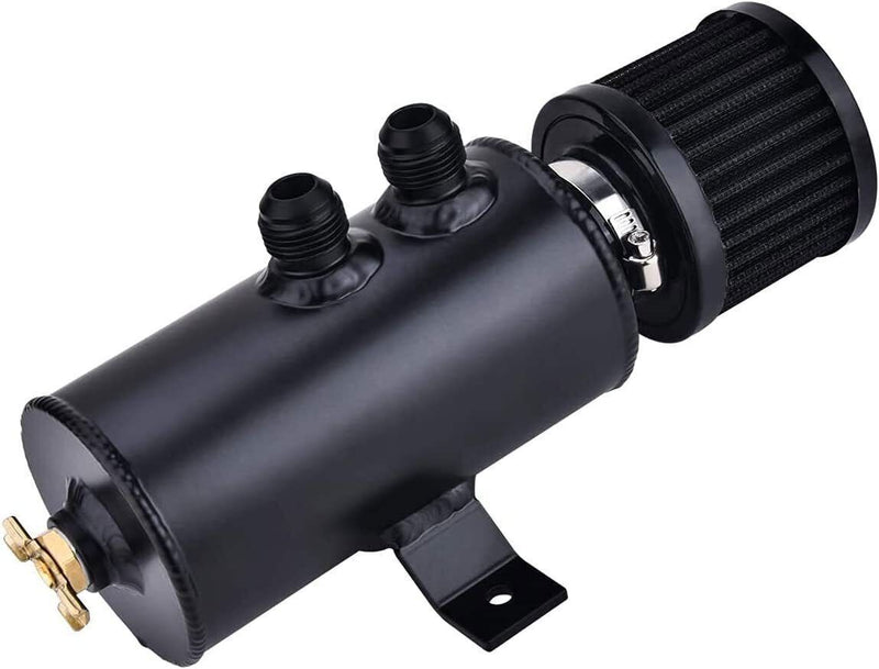 DURAFORCE Universal 10AN Aluminum Baffled Oil Catch Can with Drain Valve Breather Filter