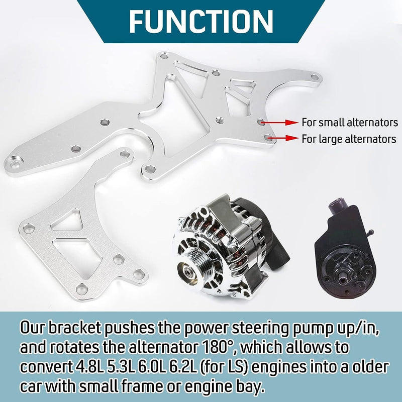 DURAFORCE Fits LS Engine Serpentine Bracket Alternator Power Steering Pump Swap Conversion