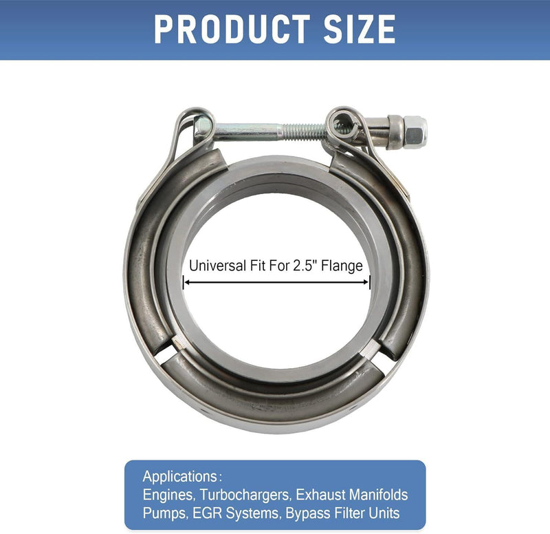 DURAFORCE 4X 2.5'' V-Band Mild Steel Flange & Clamp Kit For Turbo Exhaust Pipe New