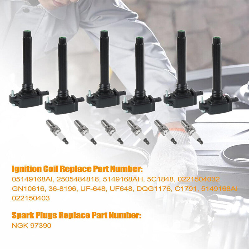 DURAFORCE 6 Spark Plugs & Ignition Coils For Chrysler 300 Charger Jeep Dodge Ram UF648 New