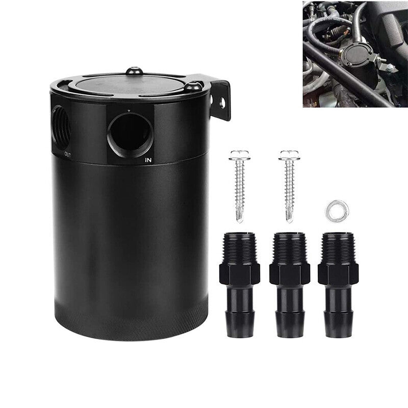 DURAFORCE Universal 3-Port Oil Catch Can Reservoir Tank Black, 2 Inlet 1 Outlet