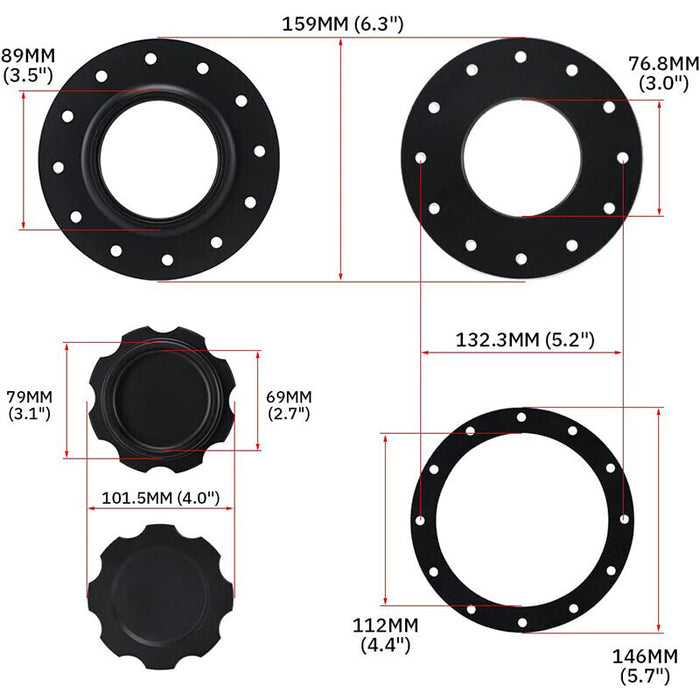 DURAFORCE 160mm Billet Aluminum Easy Fill Fuel Cell Gas Cap with 12 Hole Cell Bung Replace