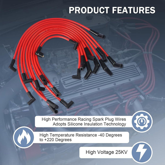 DURAFORCE 10Pcs Racing Spark Plug Wires 10.5mm M12259C301 For Ford 5.0L 5.8L SB SBF 302