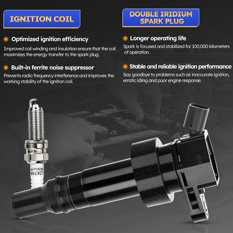 DURAFORCE 4x Ignition Coils + 4x Iridium Spark Plugs For 12-19 Kia Rio soul 1.6L UF652
