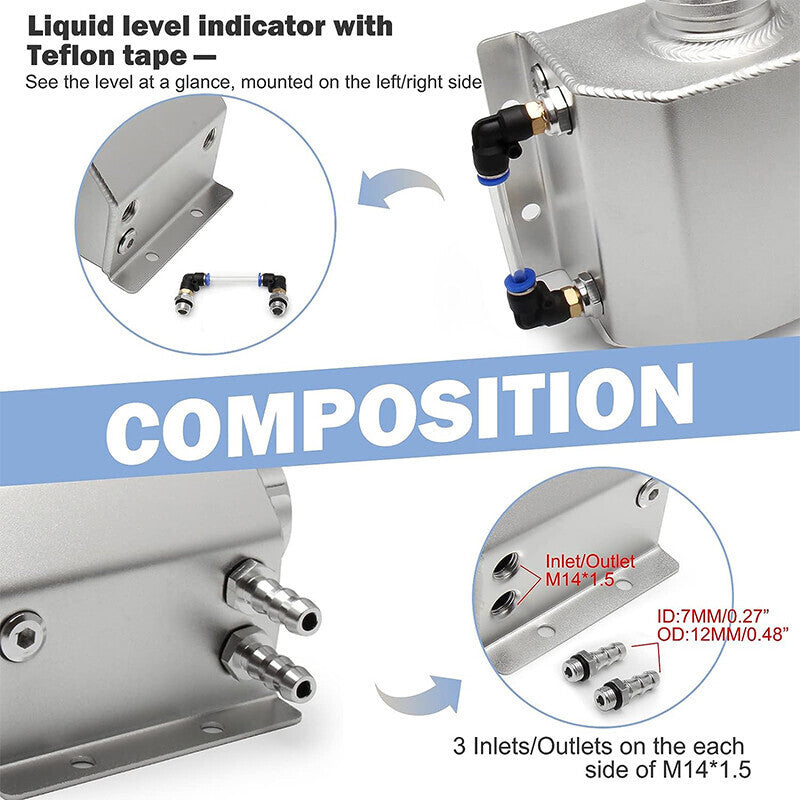 DURAFORCE Car 1L Aluminum Radiator Coolant Overflow Bottle Water Reservoir Tank + Cap