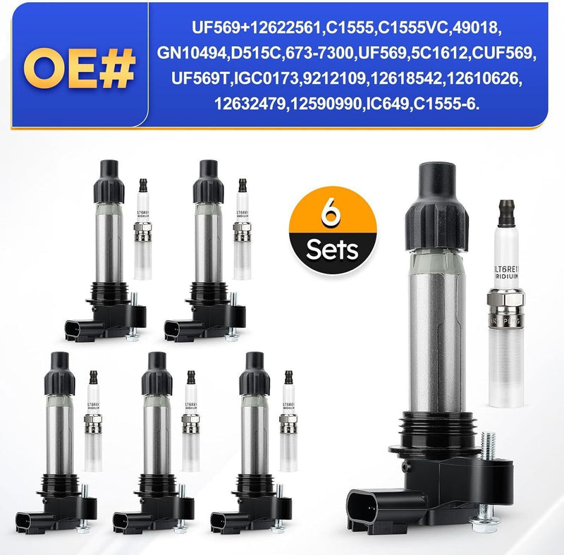 DURAFORCE 6x Ignition Coil & Iridium Spark Plug Packs For Cadillac GMC Chevy Buick UF569