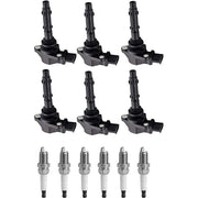 DURAFORCE 6 Ignition Coil & Spark Plug For Mercedes-Benz GLK350 E350 C300 C350 ML350 Black