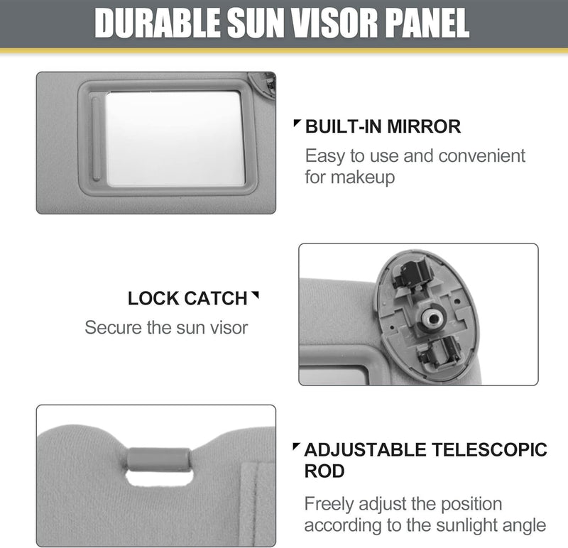 DURAFORCE Pair Sun Visor Left & Right Side Without Sunroof Gray For Toyota Camry 2007-2011