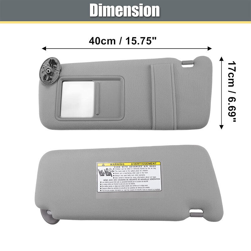 DURAFORCE Pair Sun Visor Left & Right Side Without Sunroof Gray For Toyota Camry 2007-2011