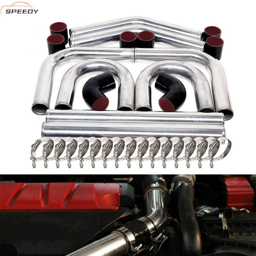 DURAFORCE 2.5" Universal Aluminum Turbo Intercooler Elbow Pipe Kit + Silicone Hose + Clamp