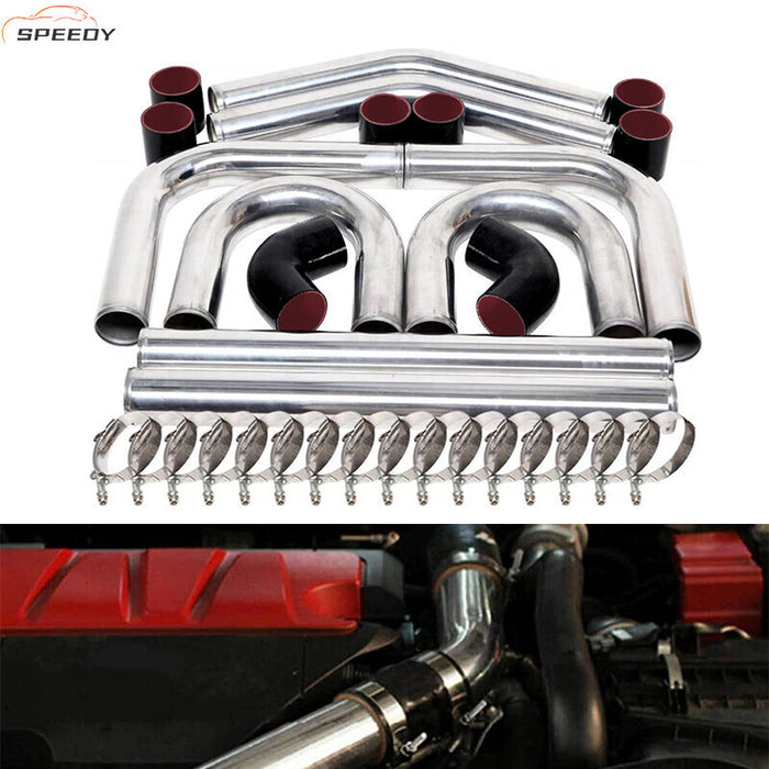 DURAFORCE 2.5" Universal Aluminum Turbo Intercooler Elbow Pipe Kit + Silicone Hose + Clamp