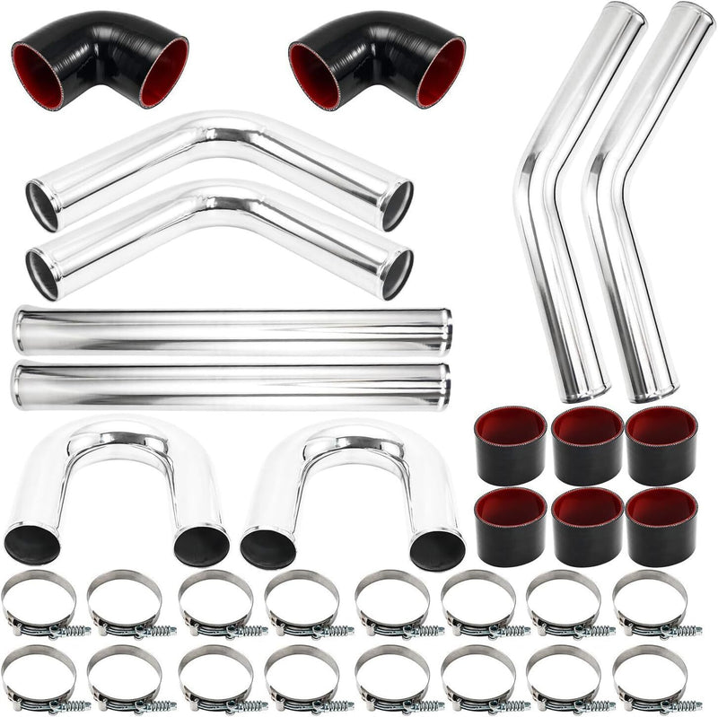DURAFORCE 2.5" Universal Aluminum Turbo Intercooler Elbow Pipe Kit + Silicone Hose + Clamp