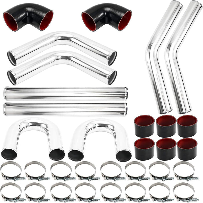 DURAFORCE 2.5" Universal Aluminum Turbo Intercooler Elbow Pipe Kit + Silicone Hose + Clamp