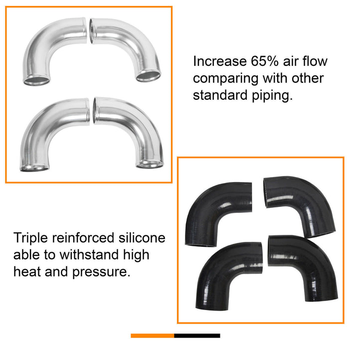 DURAFORCE 2.5" Universal Aluminum Turbo Intercooler Elbow Pipe Kit + Silicone Hose + Clamp