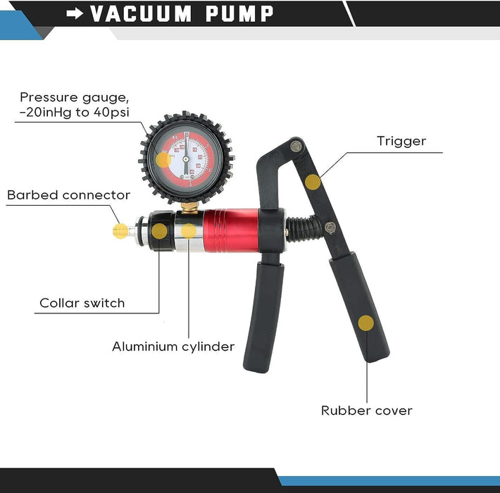 DURAFORCE 21PCS Brake Bleeder Kit Hand Held Vacuum Pressure Pump Tester with Adapters Case